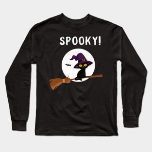 Spooky Witch's Cat Halloween Long Sleeve T-Shirt